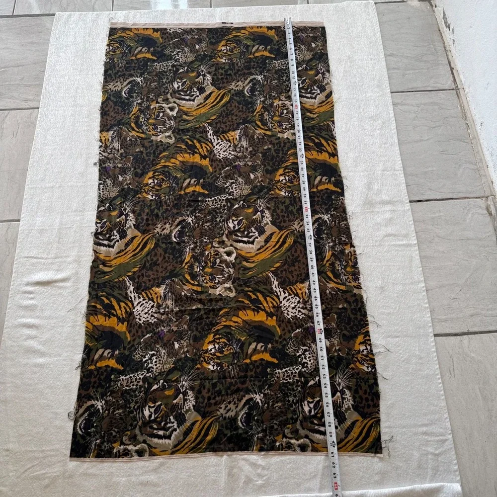 Vintage Jungle Animal Print Fabric Panel Tigers Leopards Upholstery 32x61 80's